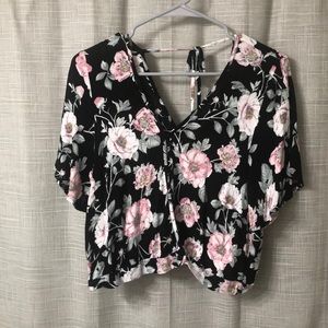 Cropped Floral Wrap Shirt